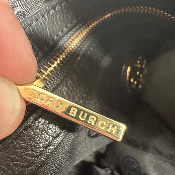 Tory Burch Black Stacked T Book Bag Pebbled Leather Crossbody - Picture 5 of 16